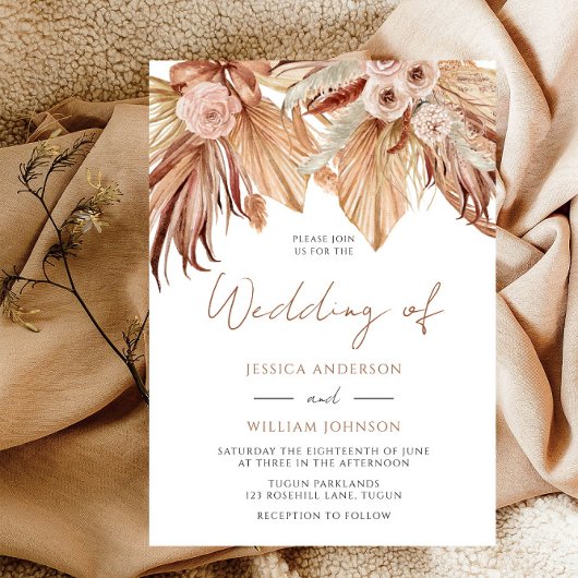 Boho Wedding: Terracotta Dried Floral Bohemisch Einladung