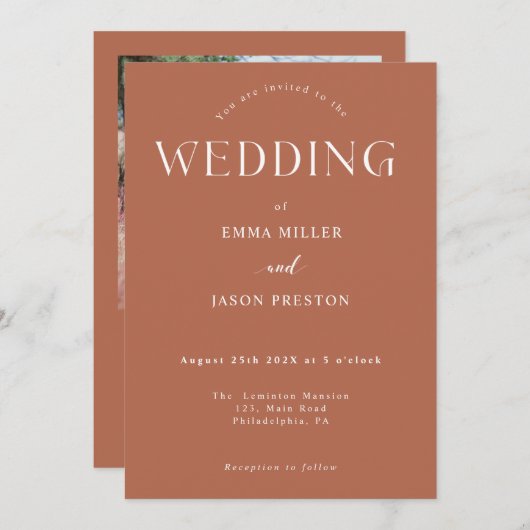 Boho Wedding terracotta mit Foto Einladung (Vorne/Hinten)