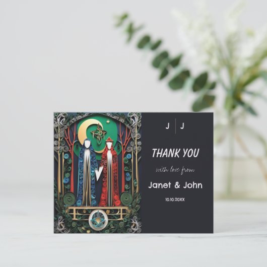 Boho Wedding Vielen Dank Postkarte (Stehend Vorderseite)