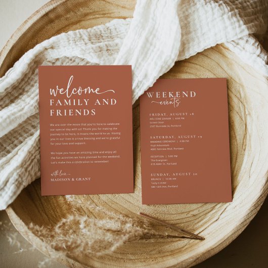 Boho Wedding Welcome Bag Letter Timeline Card Menükarte