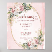 Boho Wedding Welcome Dusty Pink Floral Gold Sign Poster (Vorne)