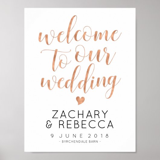 Boho Wedding Welcome Sign Rose Gold Poster (Vorne)