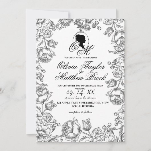Boho Wedding White and Black Script Castle Wedding Einladung (Vorderseite)
