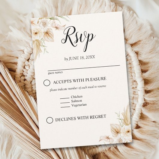 Boho Wedding with Beige and Yellow Flowers RSVP Karte