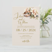 Boho Wedding with Rings Einladung (Stehend Vorderseite)