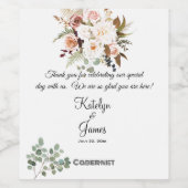 Boho, weich gefärbte Rose und weiße Blume Hochzeit Weinetikett (Einzelnes Label)