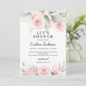 Boho weiche rosa Blumen und Grünpflanzen Brautpart Einladung (Stehend Vorderseite)