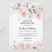 Boho weiche rosa Blumen und Grünpflanzen Brautpart Einladung (Vorne/Hinten)