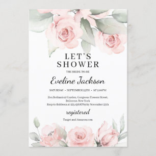 Boho weiche rosa Blumen und Grünpflanzen Brautpart Einladung