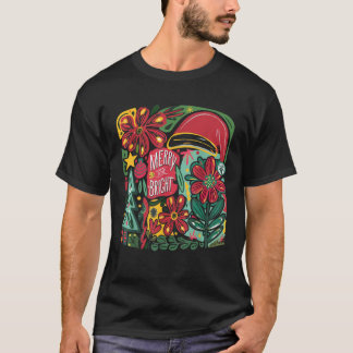 Boho Weihnachten froh und hellrosa Blütenchronik T-Shirt