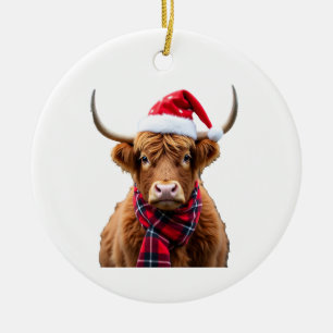 Boho Weihnachten Highland Kuh T-Shirt (2) Keramik Ornament