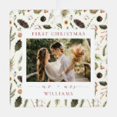 Boho Weihnachts-Botanisches Foto Ornament Aus Metall (Vorderseite)