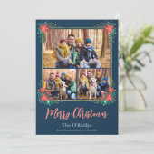 Boho Weihnachts-Fotokarte, Blumengoldrahmen Feiertagskarte (Stehend Vorderseite)