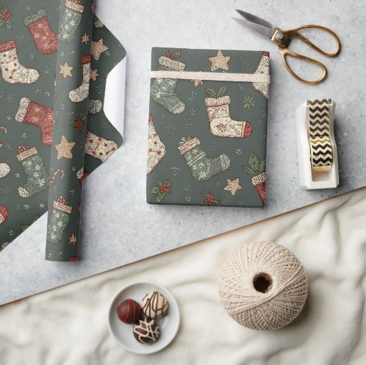 Boho Weihnachts-Strümpfe Wrapping Paper Geschenkpapier (Kunsthandwerk)