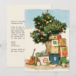 Boho-Weihnachtsbaum und Umzugskartons Einladung
