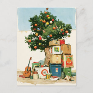 Boho-Weihnachtsbaum und Umzugskartons Postkarte