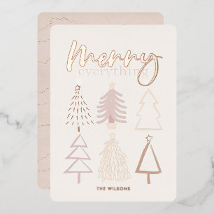 Boho-Weihnachtsbäume Roségoldfolie Feiertagskarte Folieneinladung