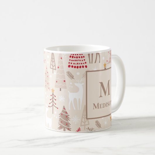 Boho Weihnachtsbaumen mit Monogramm und Name Kaffeetasse (VorderseiteRechts)