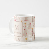 Boho Weihnachtsbaumen mit Monogramm und Name Kaffeetasse (Vorderseite Links)