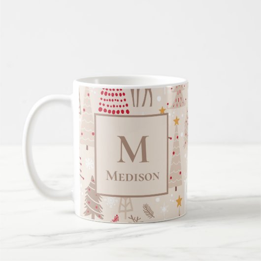 Boho Weihnachtsbaumen mit Monogramm und Name Kaffeetasse (Links)