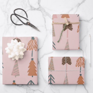 Boho Weihnachtsbaummuster Geschenkpapier Set