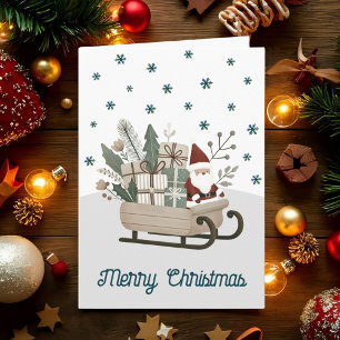 Boho Weihnachtsmann auf Schlitten mit Geschenken S Feiertagskarte