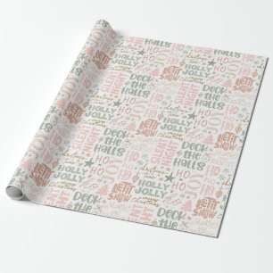 Boho-Weihnachtssprüche Grün Pink Terrakotta  Geschenkpapier