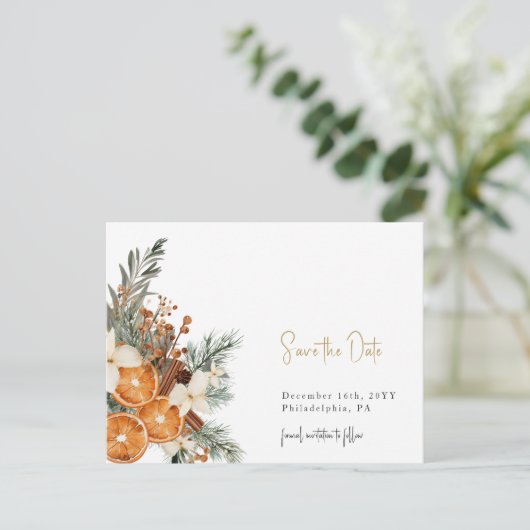 Boho Weihnachtswinters Save the Date Postkarte (Stehend Vorderseite)