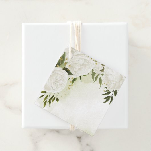 Boho weiße Blume grüne Blätter botanisch Geschenkanhänger (Beispiel)