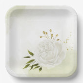 Boho weiße Blume grüne Blätter botanisch Pappteller (Vorderseite)