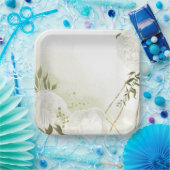 Boho weiße Blume grüne Blätter botanisch Pappteller (Party)