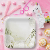 Boho weiße Blume grüne Blätter botanisch Pappteller (Party)