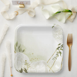 Boho weiße Blume grüne Blätter botanisch Pappteller