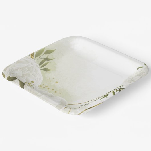 Boho weiße Blume grüne Blätter botanisch Pappteller (Gewinkelt)