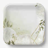 Boho weiße Blume grüne Blätter botanisch Pappteller (Vorderseite)