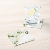 Boho weiße Blume grüne Blätter botanisch Rechteckiger Pappuntersetzer (Vor Ort)