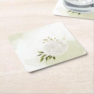 Boho weiße Blume grüne Blätter botanisch Rechteckiger Pappuntersetzer