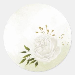 Boho weiße Blume grüne Blätter botanisch Runder Aufkleber