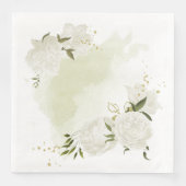 Boho weiße Blume grüne Blätter botanisch Serviette (Vorderseite)