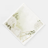 Boho weiße Blume grüne Blätter botanisches Papier  Serviette (Ecke)
