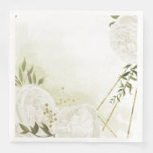 Boho weiße Blume grüne Blätter botanisches Papier  Serviette (Vorderseite)