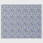 Boho Weiße Blumen Auf Blau Geschenkpapier (Flach)