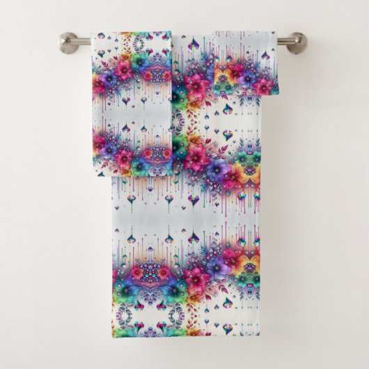 Boho Weiße Blumen Regenbogen Badhandtuch Set (Insitu)