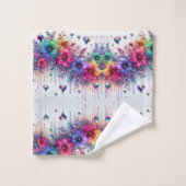 Boho Weiße Blumen Regenbogen Badhandtuch Set (Waschlappen)