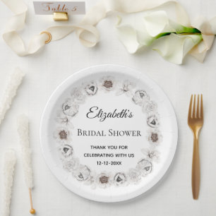 Boho Weiße Blumige Hochzeitsdusche Pappteller