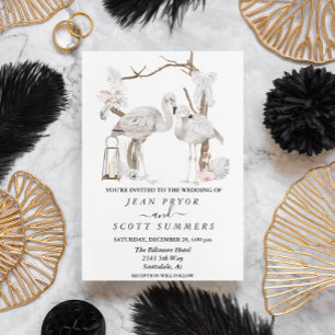 Boho Weiße Flamingo Tropische Blumenbogen  Einladung