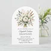 Boho Weiße Florale Getrocknete Weizenbogen Brautpa Einladung (Stehend Vorderseite)