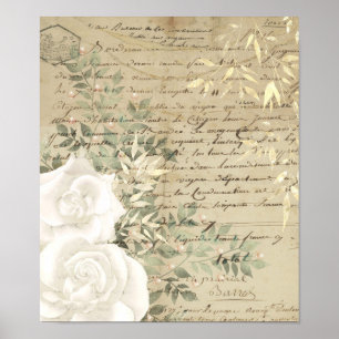 Boho Weiße Florale Grünpflanzen Schriftzug Gold Poster