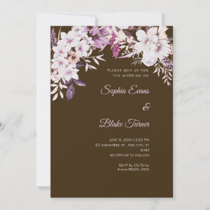Boho Weiße Florale Winter-Mocha-Braune Hochzeit Einladung