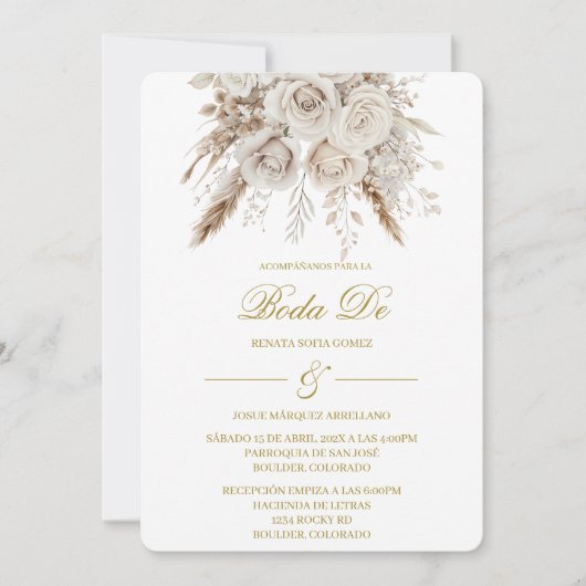 Boho-Weiße Hochzeitseinladung Einladung (Vorderseite)